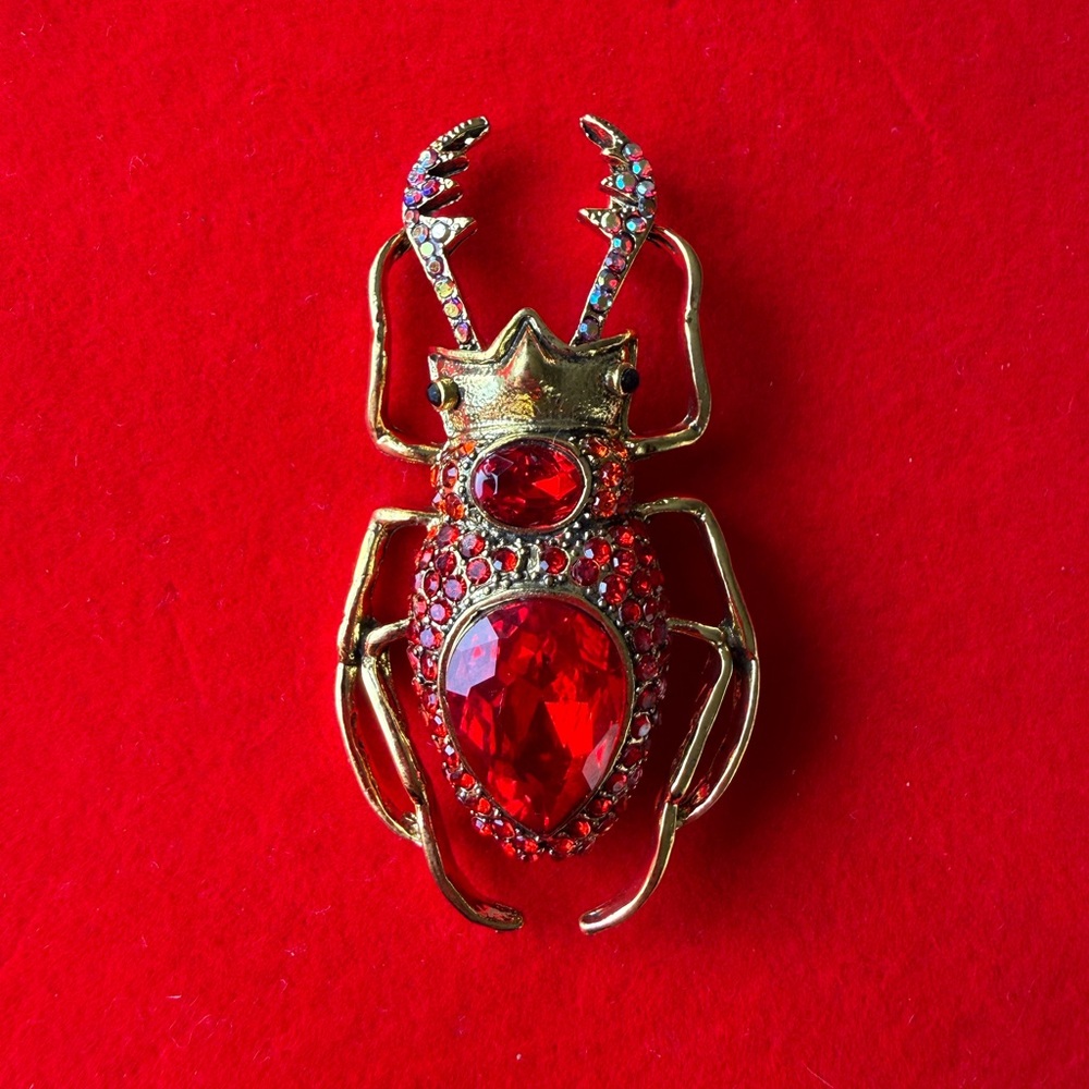 Gold and Red Beetle Brooch